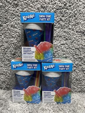 Kool Aid Snow Cone Party Kit 60 Cups & 60 Spoon Straws 3Pk Bundle Set New